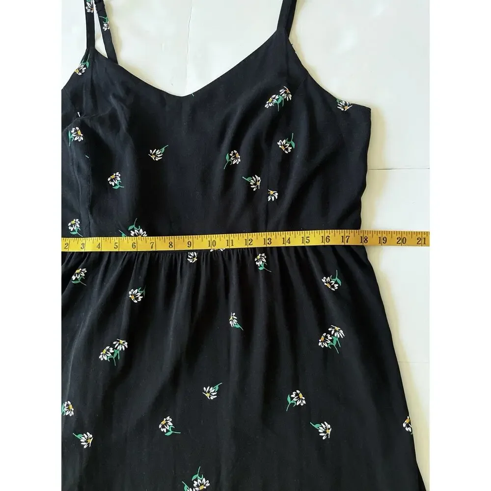 Old Navy Cami Midi Dress XL Black Daisy Print Ruffled Smocked Lightweight - Picture 5 of 10